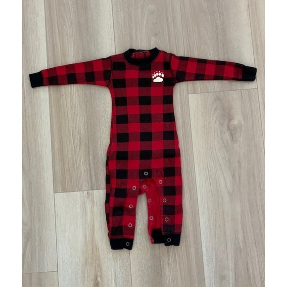 Lazy One Other - Lazy One Baby 6 Months Red Black Plaid Bear Cheeks Pajamas Romper Onesie
